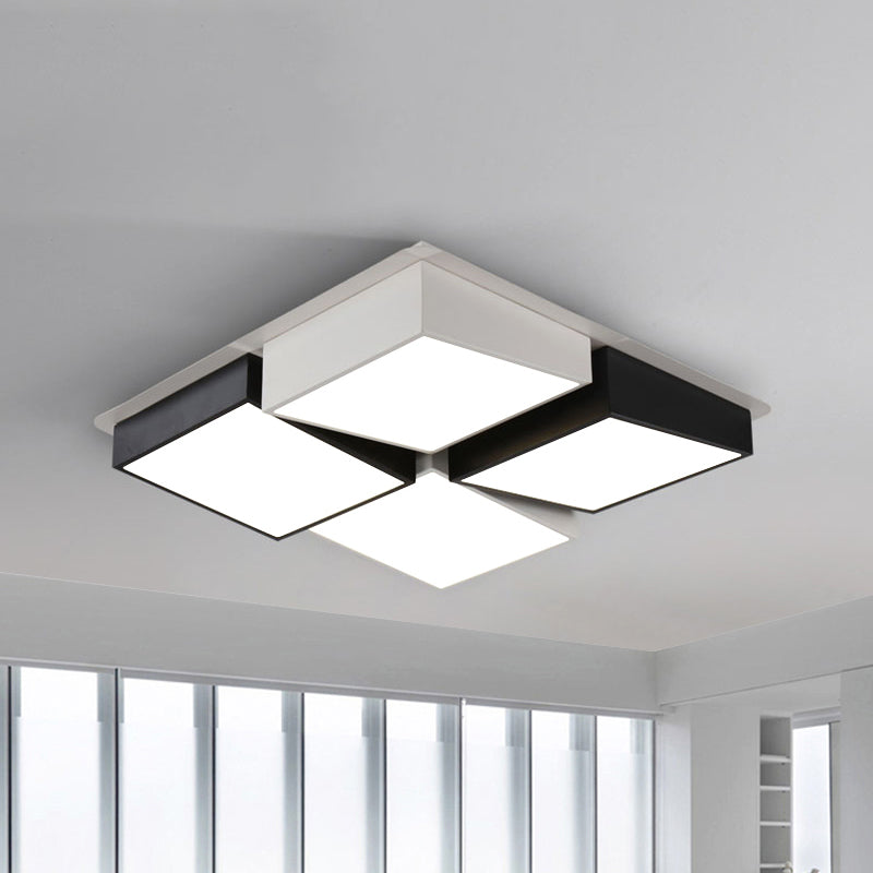 Modernist Style Square/Rectangle Flush Ceiling Light Acrylic 24.5"/37" W LED Bedroom Ceiling Mount Fixture in Black and White, Warm/White Light