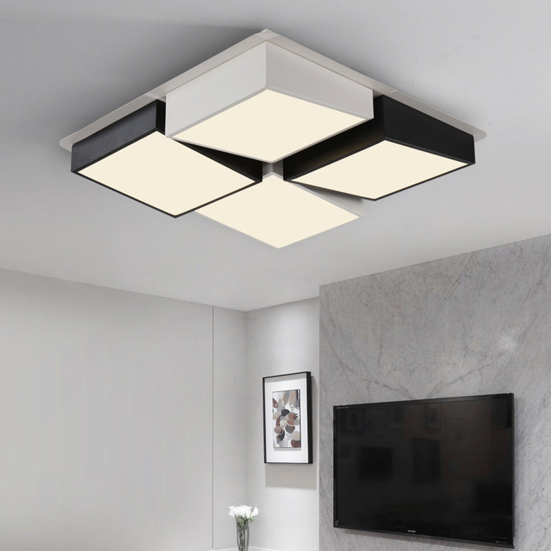 Modernist Style Square/Rectangle Flush Ceiling Light Acrylic 24.5"/37" W LED Bedroom Ceiling Mount Fixture in Black and White, Warm/White Light