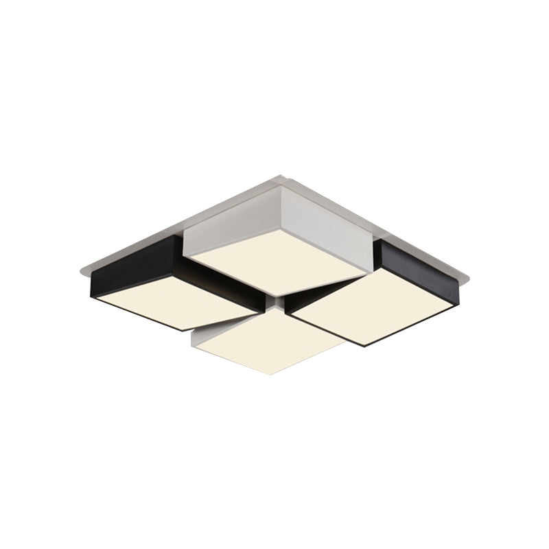 Modernist Style Square/Rectangle Flush Ceiling Light Acrylic 24.5"/37" W LED Bedroom Ceiling Mount Fixture in Black and White, Warm/White Light