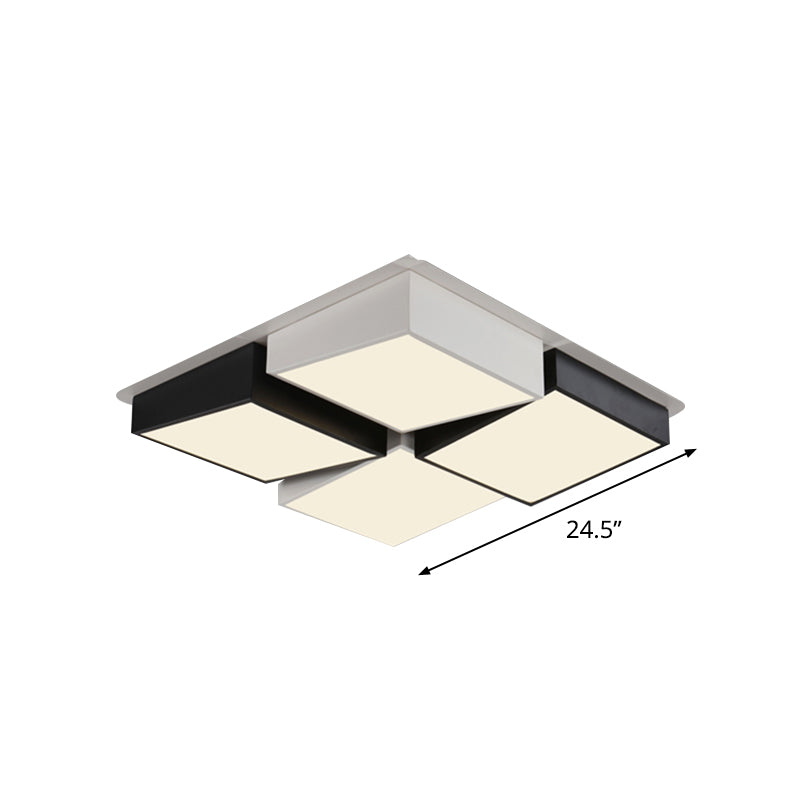 Modernist Style Square/Rectangle Flush Ceiling Light Acrylic 24.5"/37" W LED Bedroom Ceiling Mount Fixture in Black and White, Warm/White Light