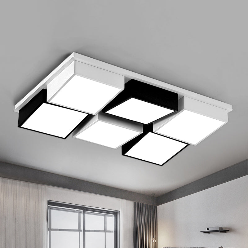 Modernist Style Square/Rectangle Flush Ceiling Light Acrylic 24.5"/37" W LED Bedroom Ceiling Mount Fixture in Black and White, Warm/White Light