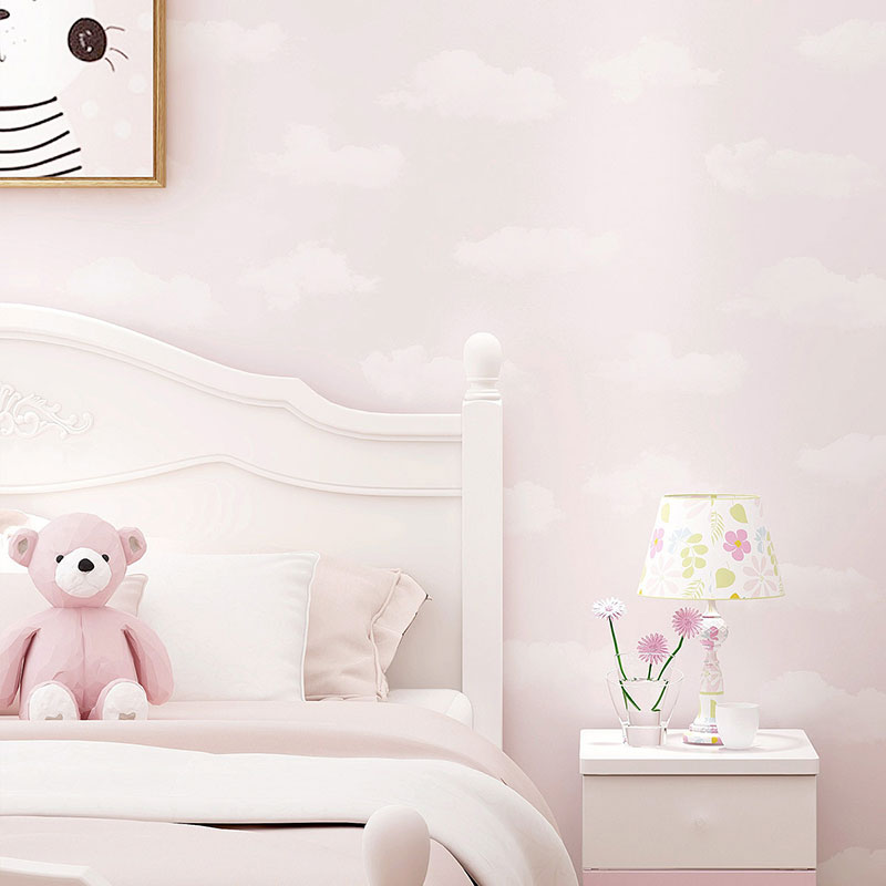 20.5" x 33' Cloud Wallpaper in Pastel Color Non-Woven Fabric Wall Covering for Kids, Non-Pasted