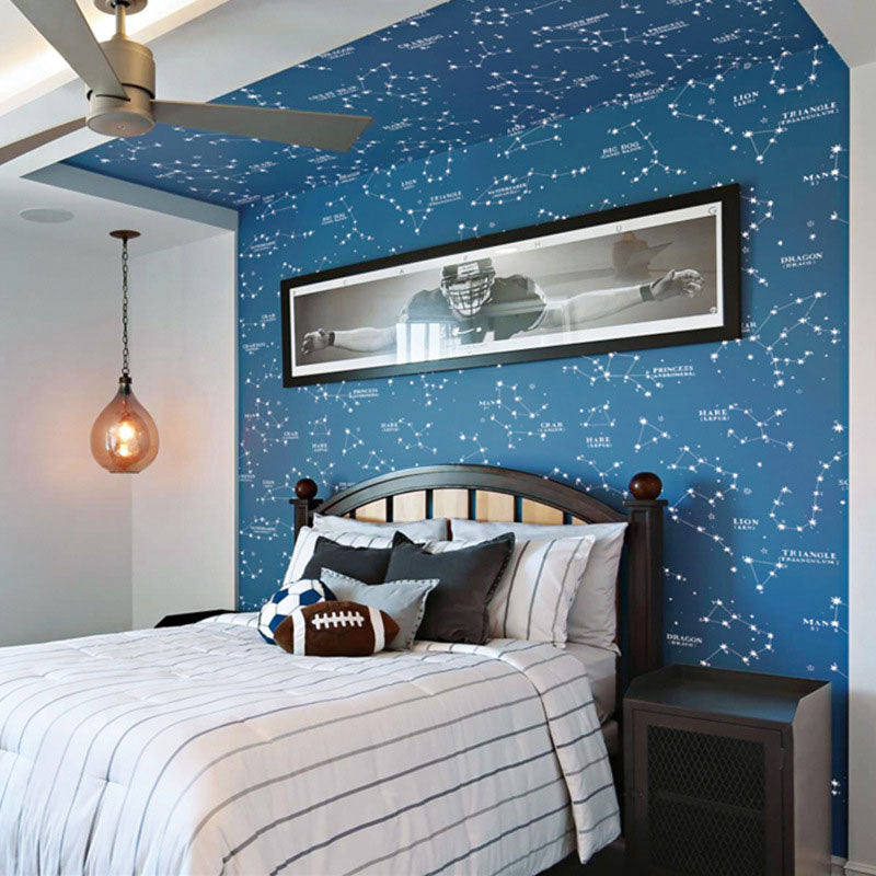 Contemporary Horoscope Wall Decor for Boy's Bedroom, 31'L x 20.5"W Wallpaper in Blue Color