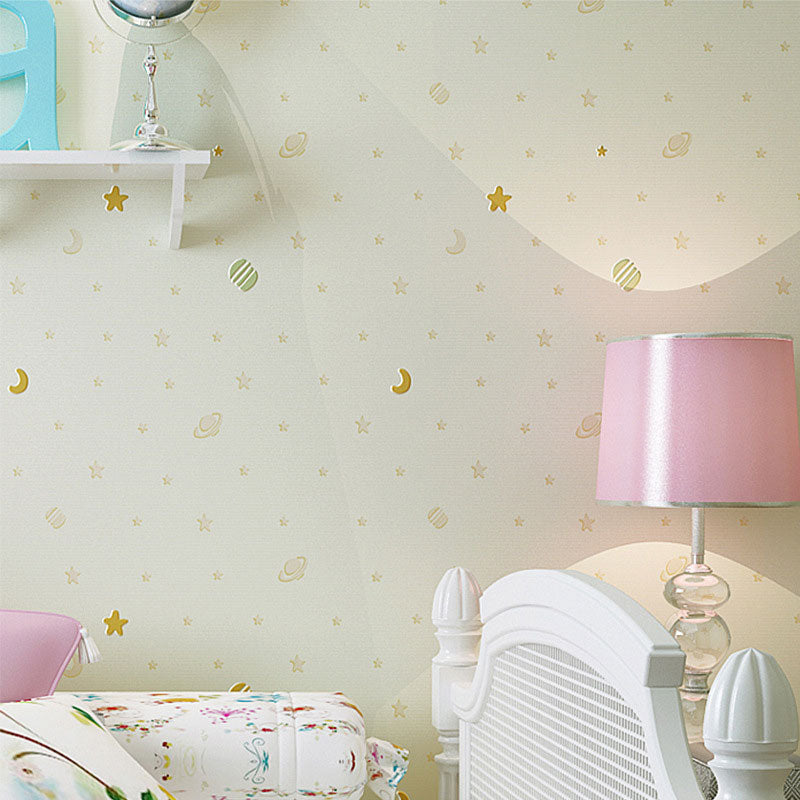 Moon and Star Wallpaper Roll in Soft Color, Modern Wall Covering for Children's Bedroom