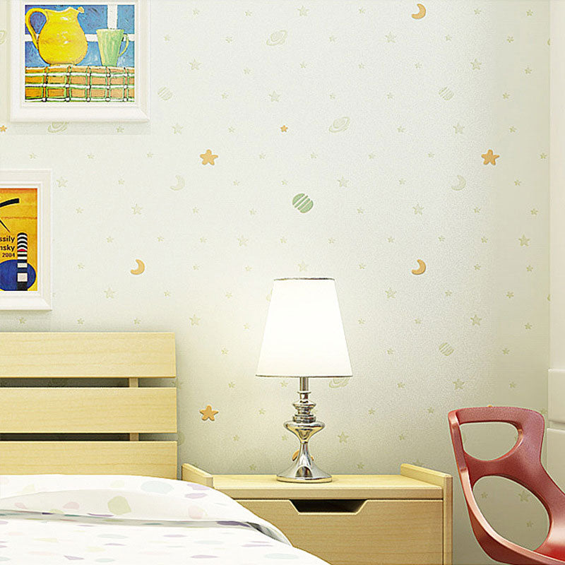 Moon and Star Wallpaper Roll in Soft Color, Modern Wall Covering for Children's Bedroom