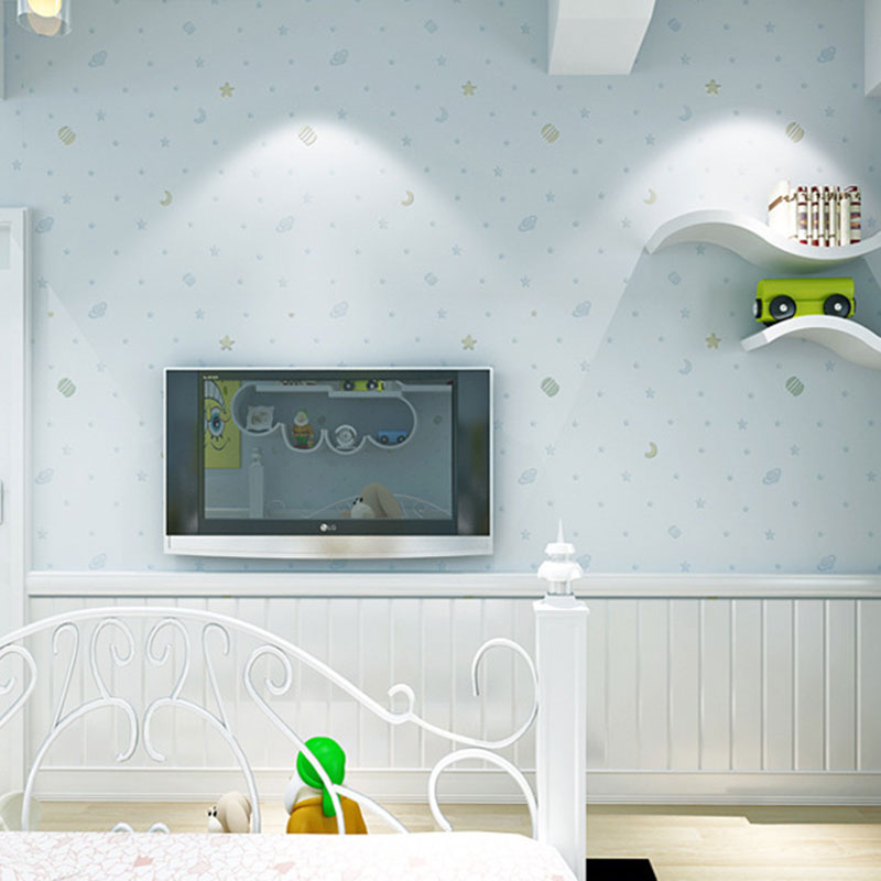 Moon and Star Wallpaper Roll in Soft Color, Modern Wall Covering for Children's Bedroom