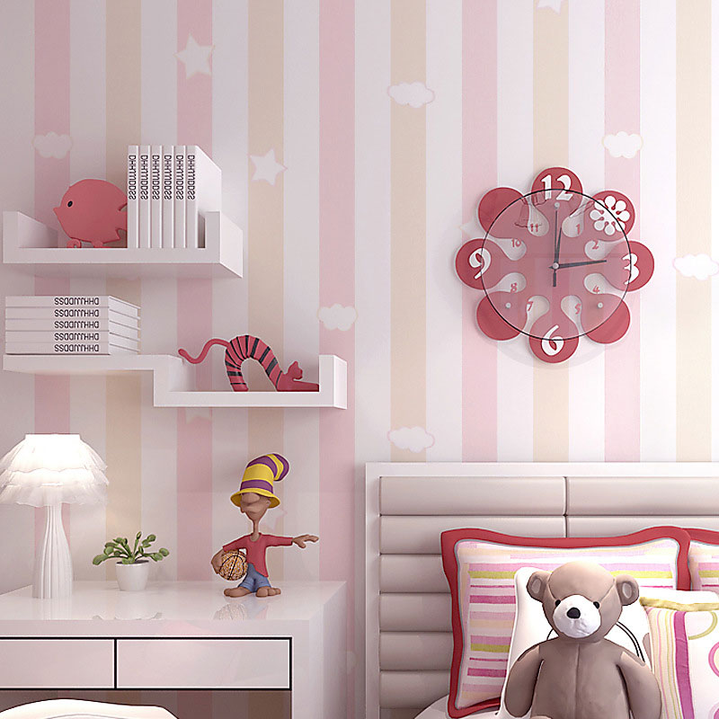 20.5" x 33' Stripe Wallpaper for Kids' Bedroom Modernism Cloud Wall Decor in Soft Color, Water Resistant