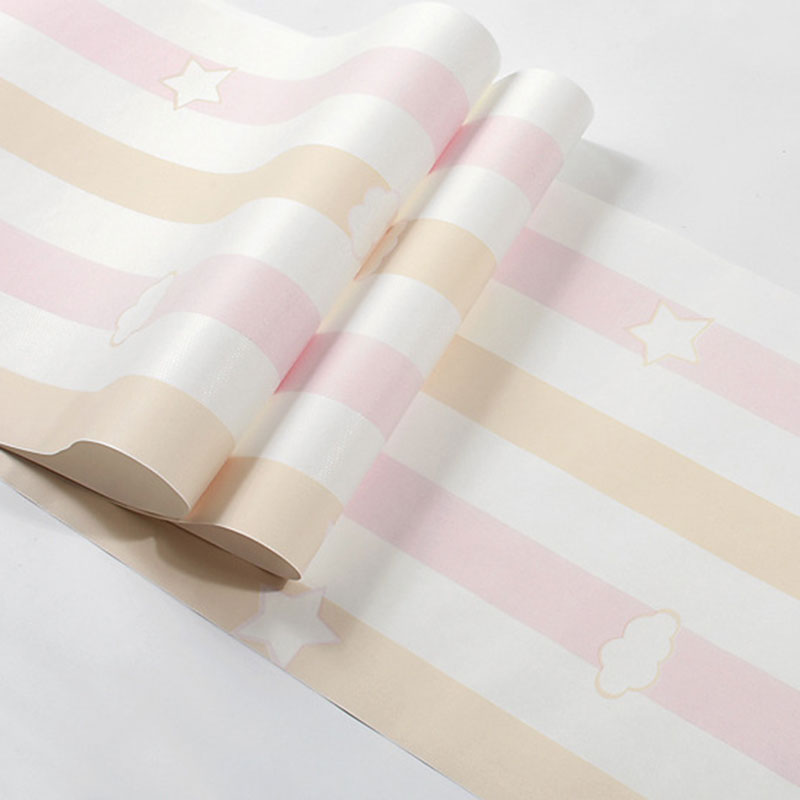 20.5" x 33' Stripe Wallpaper for Kids' Bedroom Modernism Cloud Wall Decor in Soft Color, Water Resistant