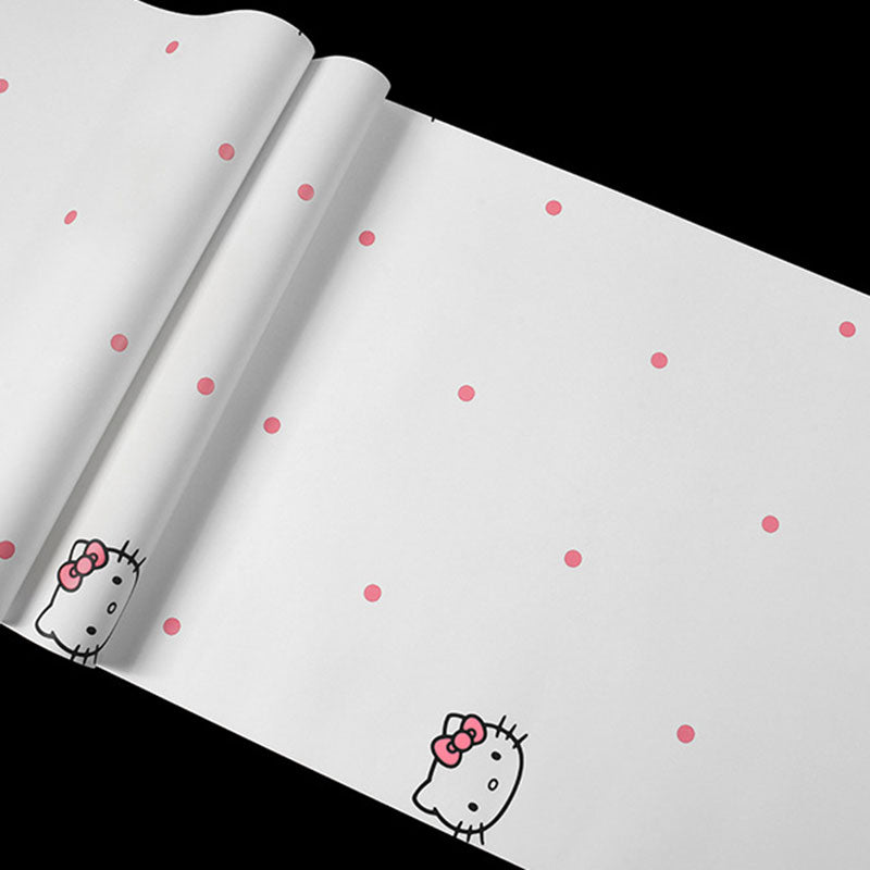 Illustration Style Cute Kitty Wallpaper for Girl's Bedroom in Pink Color, 20.5"W x 33'L