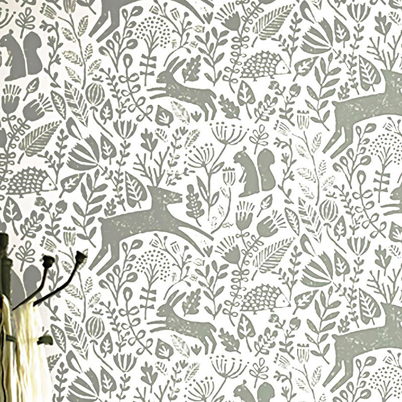 Simple Deer and Leaf Wallpaper for Children, 33-foot x 20.5-inch Wall Decor in Pastel Color