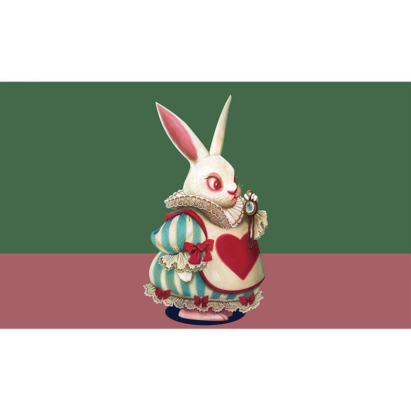 Cute Rabbit Wall Decor Green and Red Minimalist Wall Mural for Children's Bedroom