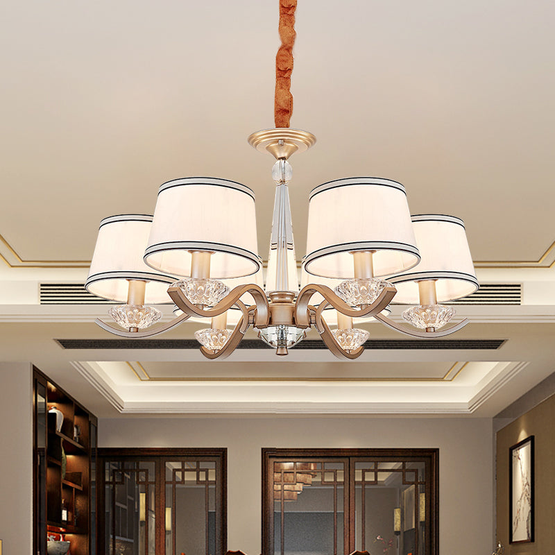 Fabric Barrel Ceiling Chandelier Modernist 6-Light Bedroom Suspension Lamp with Crystal Bobeche