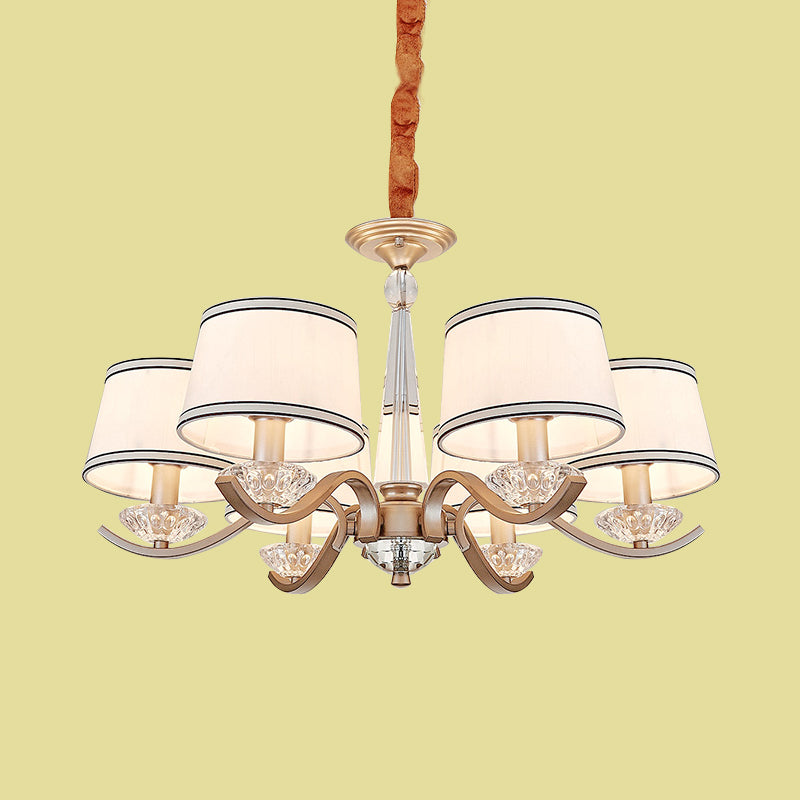 Fabric Barrel Ceiling Chandelier Modernist 6-Light Bedroom Suspension Lamp with Crystal Bobeche