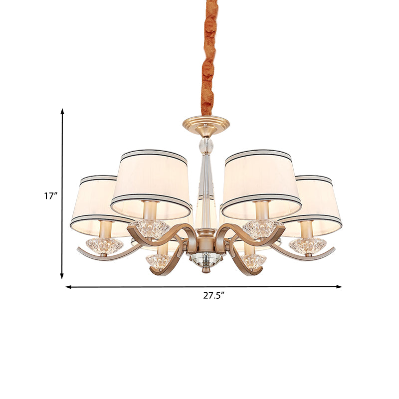 Fabric Barrel Ceiling Chandelier Modernist 6-Light Bedroom Suspension Lamp with Crystal Bobeche