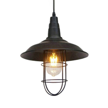 Barn Metal Suspended Light With Wire Guard Farmhouse Style 1 Head Restaurant Pendant Pendant en noir