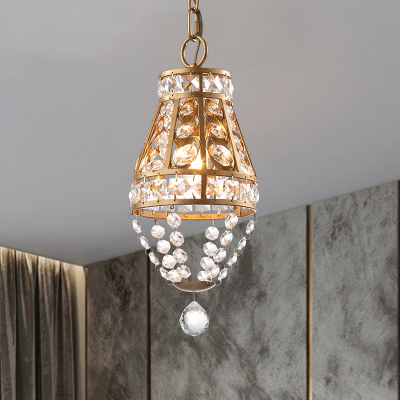 Gouden afwerking 1-hoofd hanglampverlichting boerderij gefacetteerde kristallen kegelophanging lamp voor restaurant