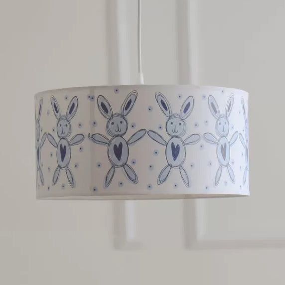 Cartoon White Pendant Light Round Shade 1 Light Paper Hanging Light with Bunny for Game Room