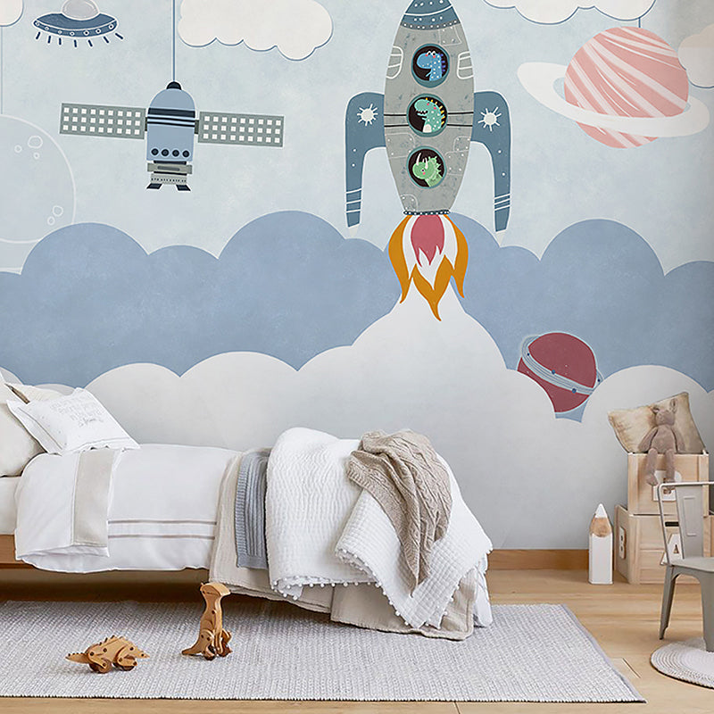 Stain-Resistant Rocket Wall Covering Personalized Minimalist Wall Mural for Kindergartner