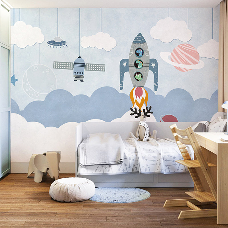 Stain-Resistant Rocket Wall Covering Personalized Minimalist Wall Mural for Kindergartner