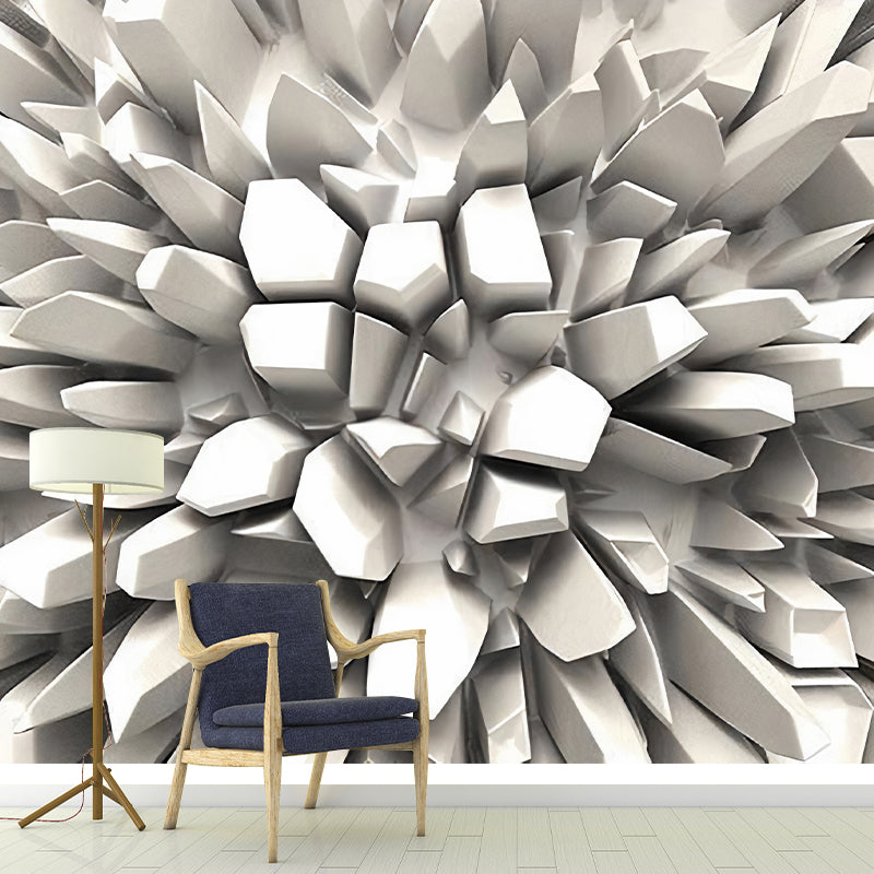 Industrial 3D Print Geometries Mural Wallpaper for Accent Wall, Personalized Size Wall Art in Grey