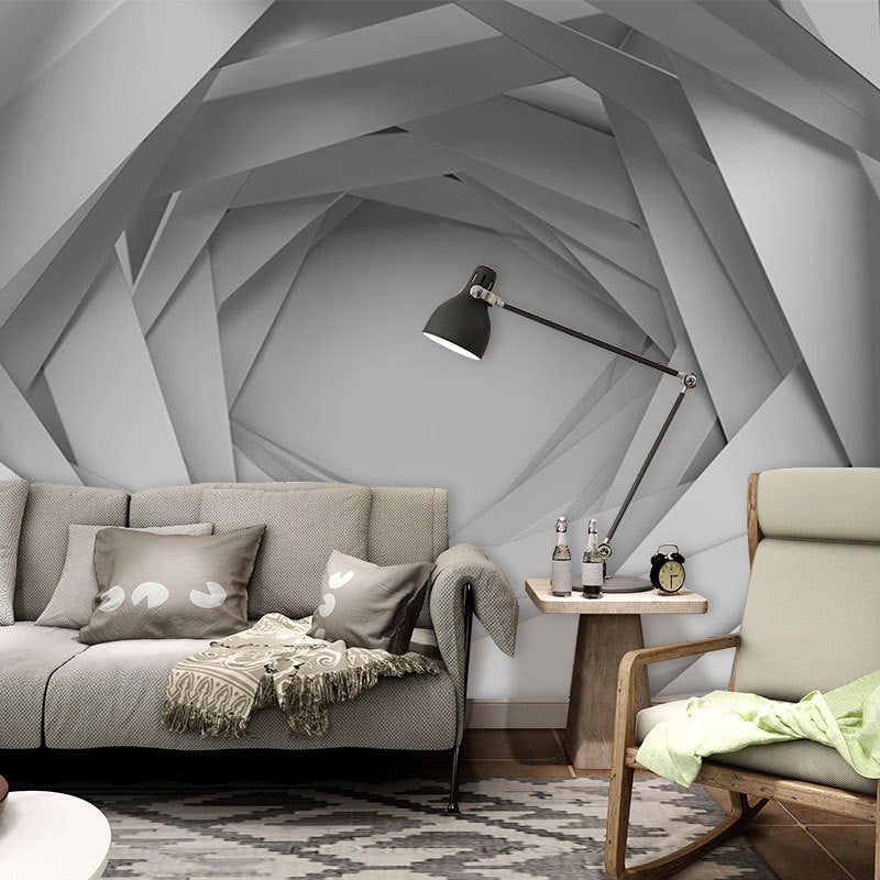 Whole 3D Visual Extensive Tunnel Mural for Office Room Fantasy Wall Decor in Grey