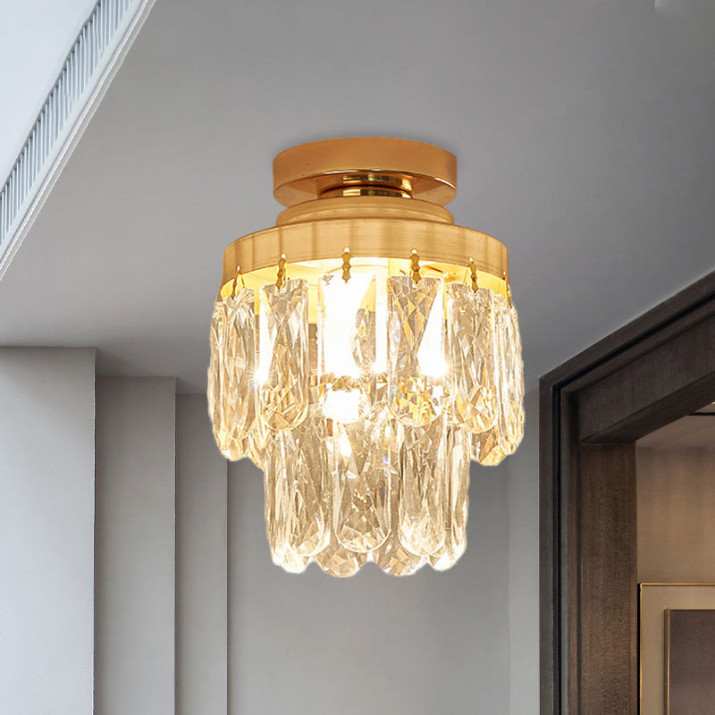 Tinecone/Zylinderfoyer Deckenlampe Einfache Kristall 1 Glühbirne Gold Semi Flush Mount Leuchte