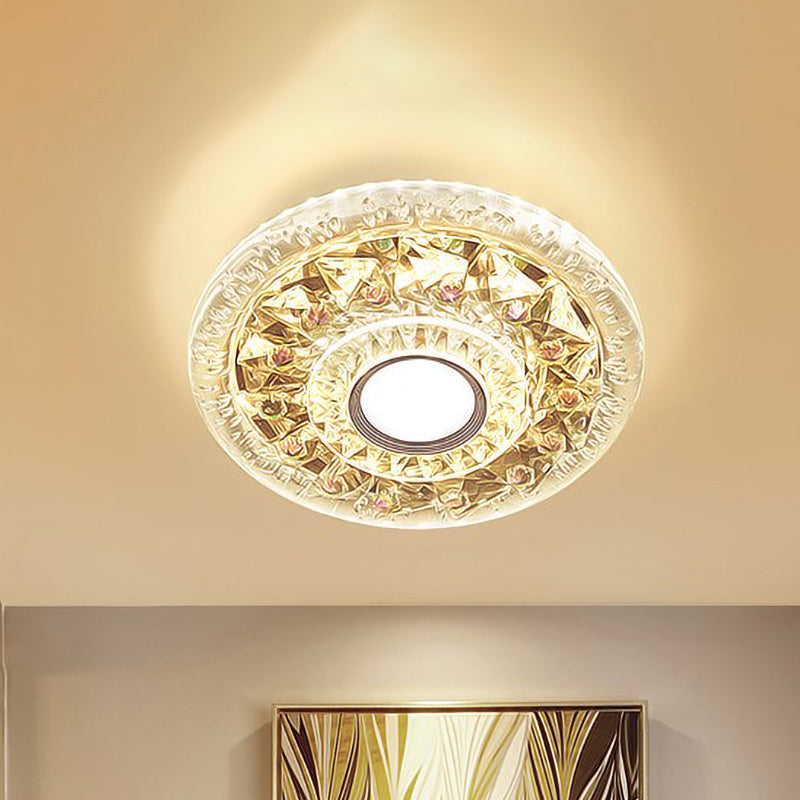 Ronde Mini LED Flushmount Verlichting Eenvoudige Duidelijke Driehoek-Cut Crystal Flush Mount Plafond