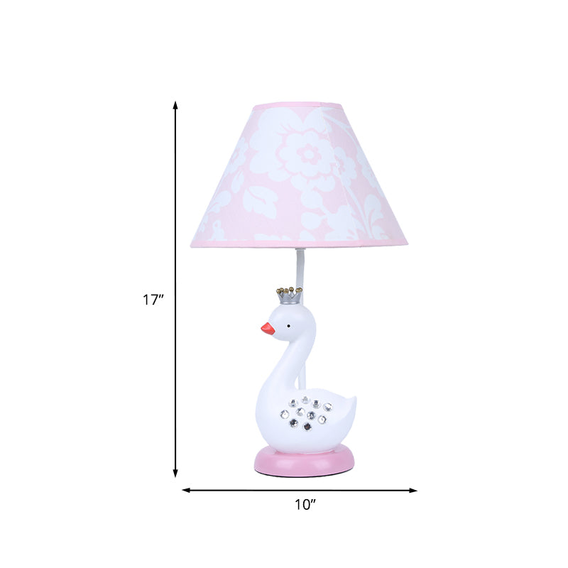 White Goose Night Light Cartoon 1 Bulb Resin Reading Lamp with Barrel Fabric Shade for Bedroom