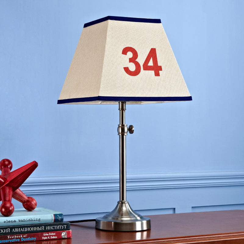 Pagoda Metal Table Lamp with Number Pattern Contemporary Single Light Beige Night Lighting for Bedroom