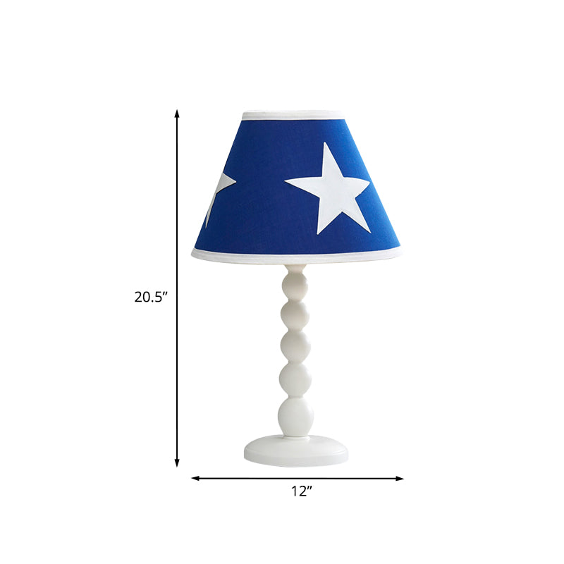 Modern Barrel Bedroom Night Table Light Wood 1 Head Bedroom Desk Lighting with Fabric Shade in Blue