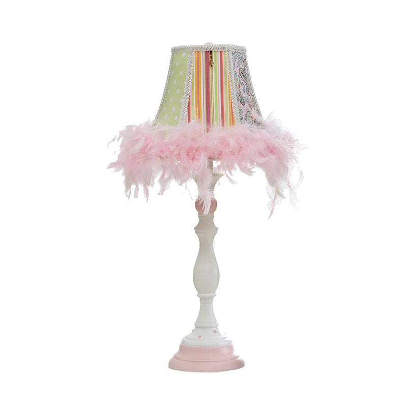 Barrel Resin Table Lamp with Feather Modern 1 Bulb Pink Bedroom Reading Book Light