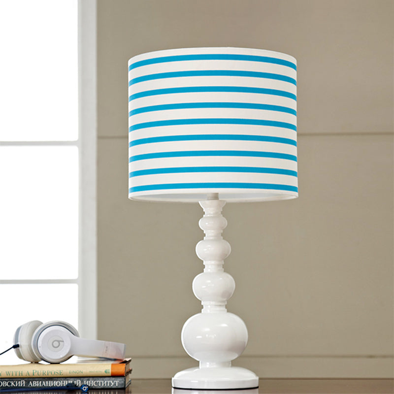 Drum Shade Desk Lighting with Spot/Stripe Shape Minimal Resin 1 Bulb Blue/Pink Night Lamp