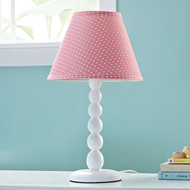 Pink Barrel Shape Desk Light Modern 1 Head Wood Bedroom Table Lamp with Fabric Shade