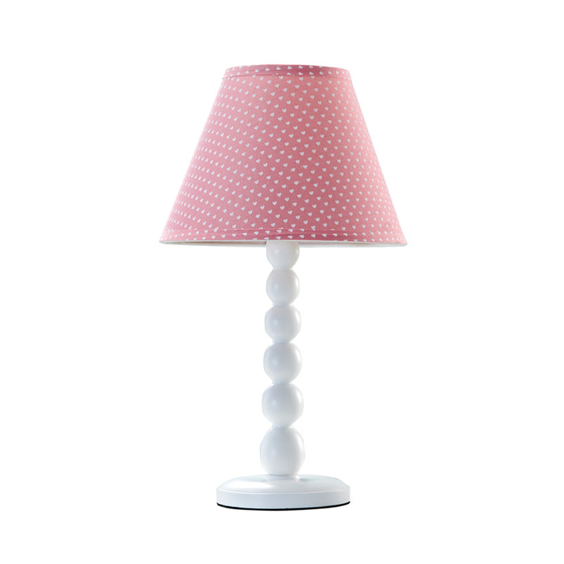 Pink Barrel Shape Desk Light Modern 1 Head Wood Bedroom Table Lamp with Fabric Shade