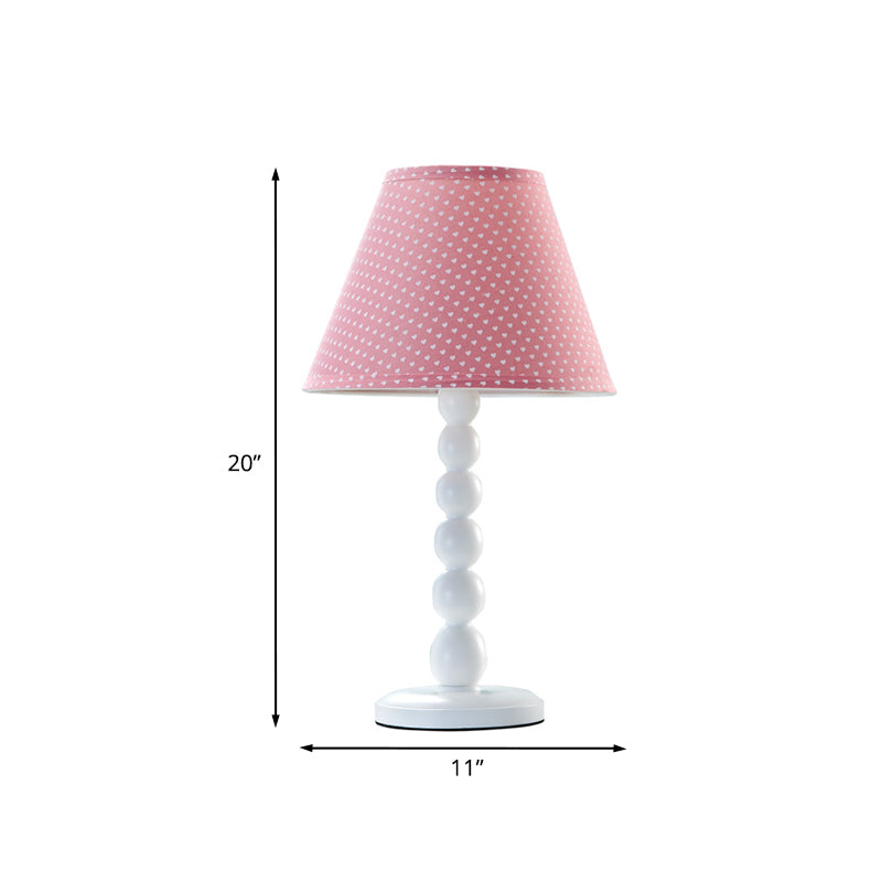 Pink Barrel Shape Desk Light Modern 1 Head Wood Bedroom Table Lamp with Fabric Shade