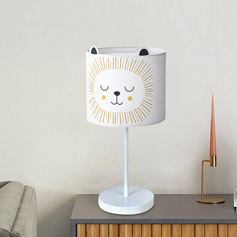 Contemporary Drum Table Lamp Fabric 1 Light Bedroom Night Light with Rabbit Pattern in White/Pink