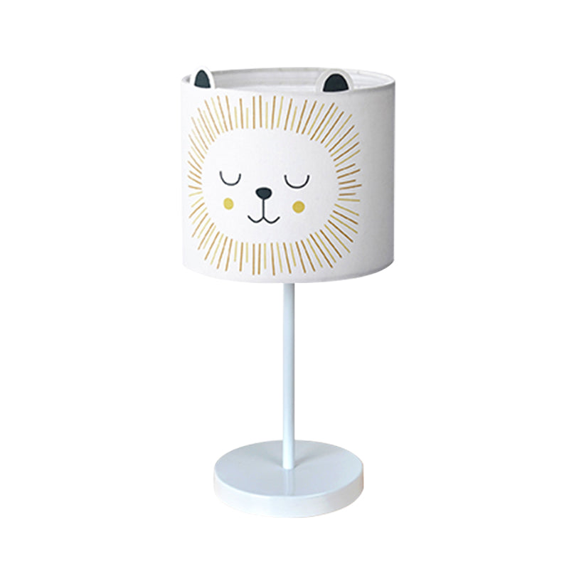 Contemporary Drum Table Lamp Fabric 1 Light Bedroom Night Light with Rabbit Pattern in White/Pink