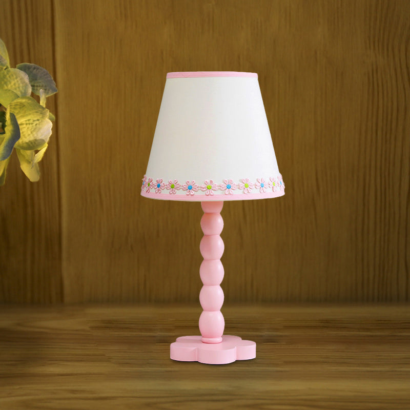 White and Pink Barrel Reading Lighting with Flower Pattern Contemporary 1 Light Wood Night Table Lamp