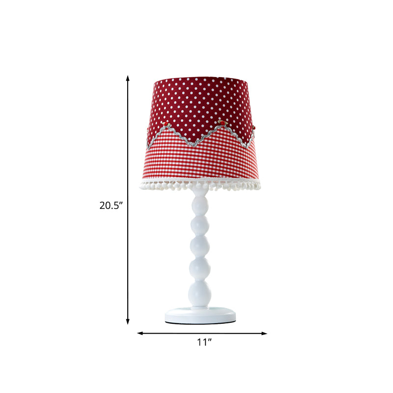 Modern Barrel Desk Lamp Wood 1 Head Red Table Light with Fabric Shade for Bedroom