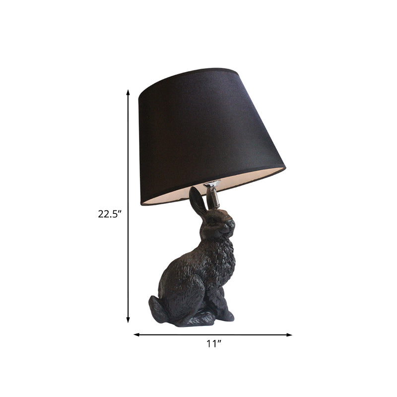 Black Rabbit-Like Nightstand Lamp Cartoon 1 Light Resin Table Light with Fabric Shade