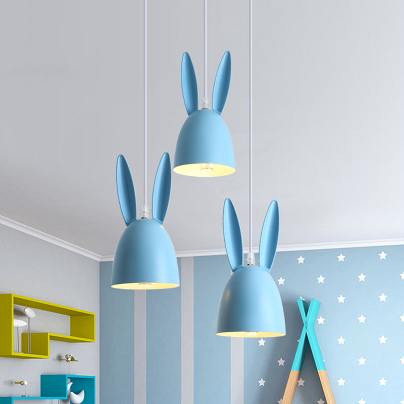 Rose / bleu Rabbit Shade Drop Cluster Pendant Light Cartoon 3 lumières Metal Hanging Lampe