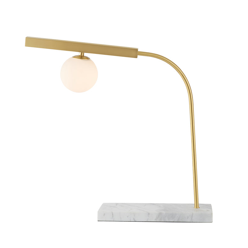 Orb Milk Glass Desk Light Minimalist 1 Light Gold Reading Book Light with Rectangle Marble Base