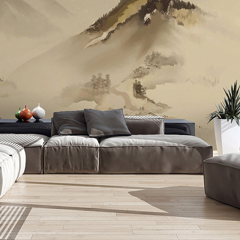 Whole Illustration Mountain Mural for Accent Wall, Pastel Brown, Made to Measure