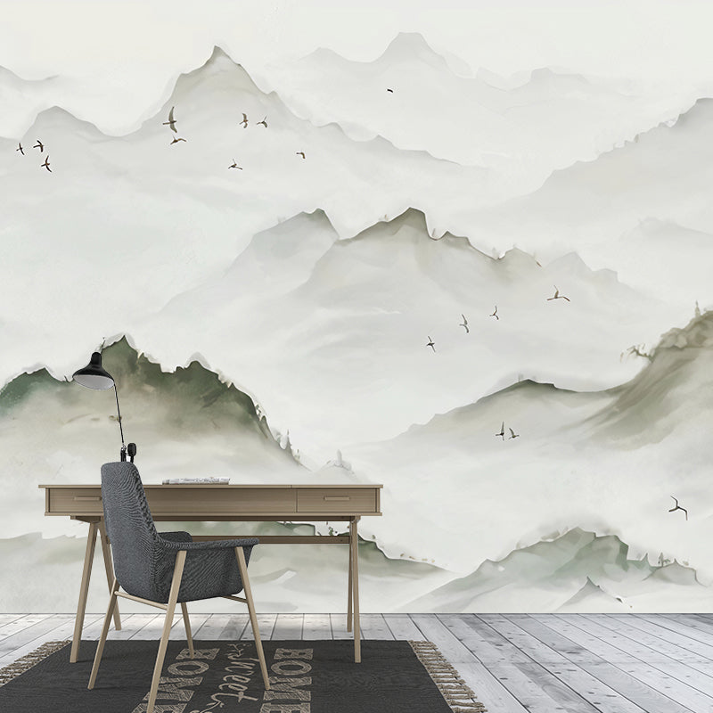 Stain-Resistant Mountain Wall Art Non-Woven Traditional Mural Wallpaper for Living Room