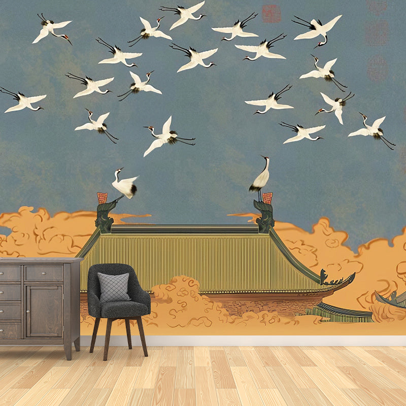 Blue Sky and Bird Mural Wallpaper Waterproof Wall Covering for Accent Wall