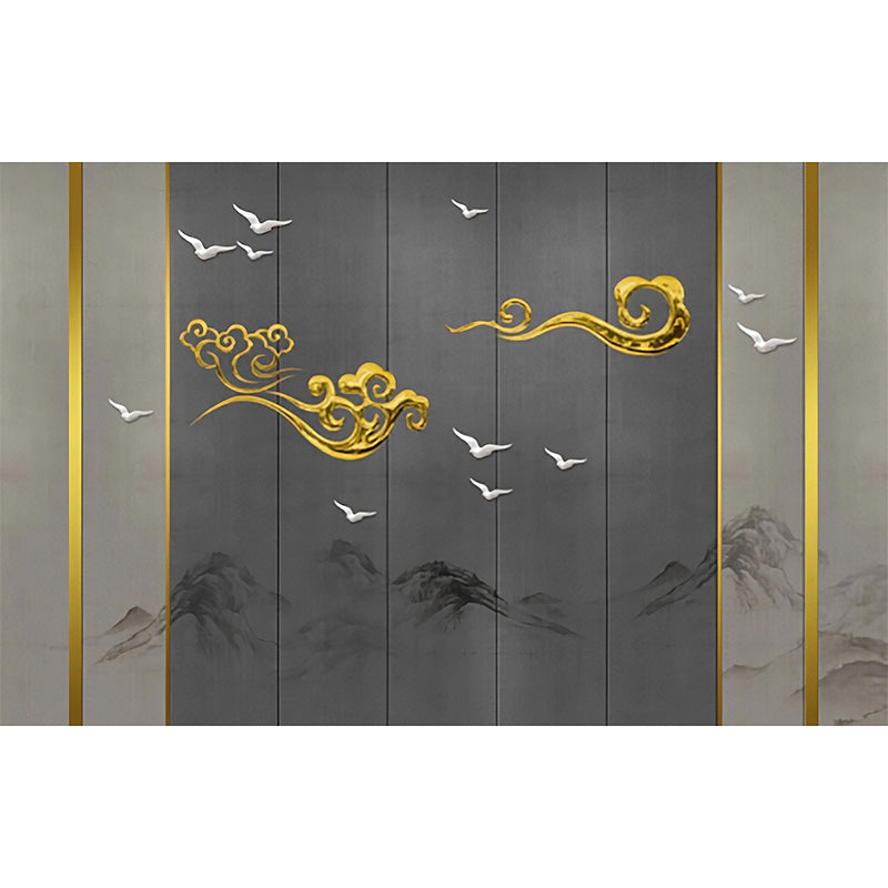 Chinese Traditional Cloud Wall Art for Accent Wall, Full Size Wall Decor in Grey