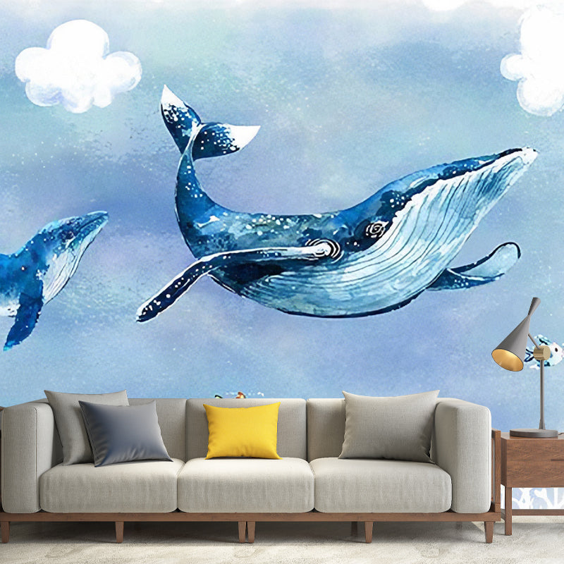 Moisture-Resistant Dolphin Wall Covering Non-Woven Fabric Contemporary Wall Mural for Kids