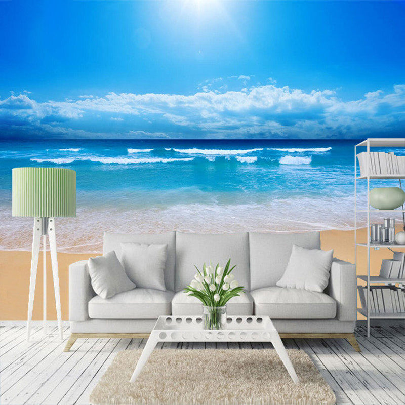 Sea and Sky Mural Wallpaper in Pastel Blue, Contemporary Wall Art for Accent Wall
