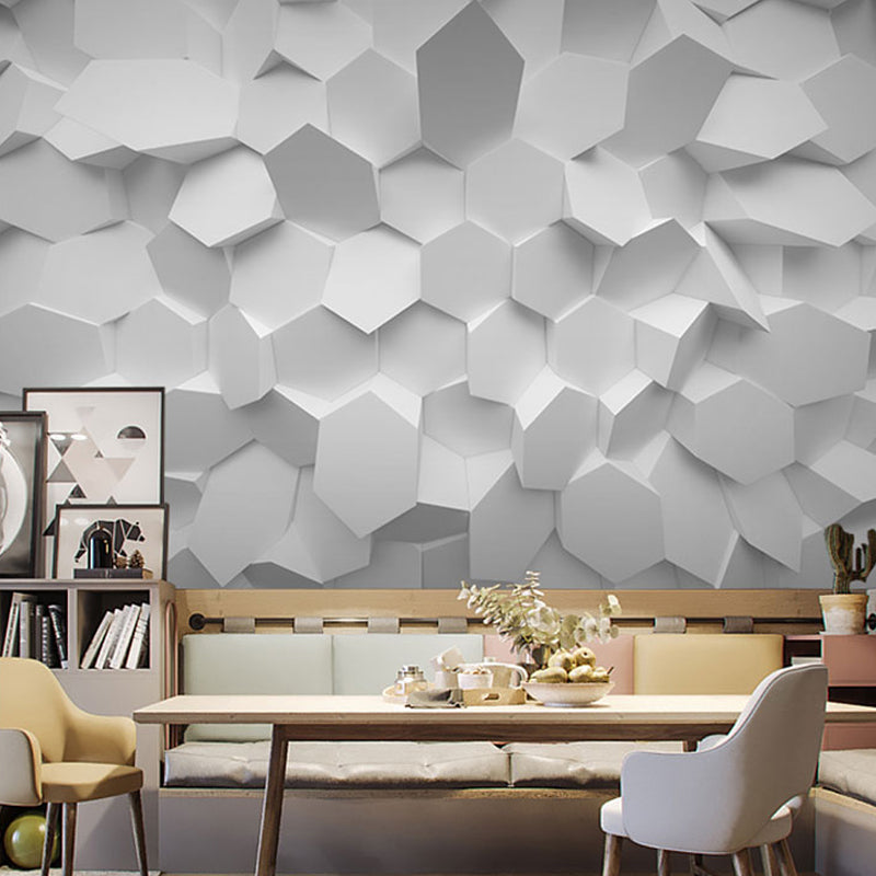 Grey 3D Print Hexagon Mural Wallpaper Waterproofing Wall Covering for Meeting Room Decor