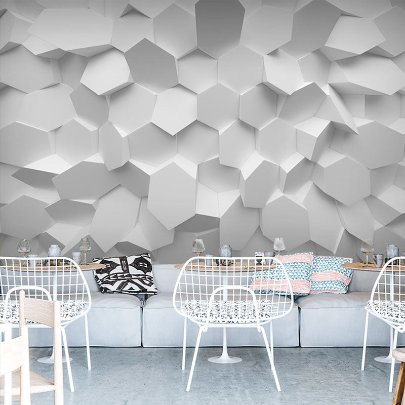 Grey 3D Print Hexagon Mural Wallpaper Waterproofing Wall Covering for Meeting Room Decor